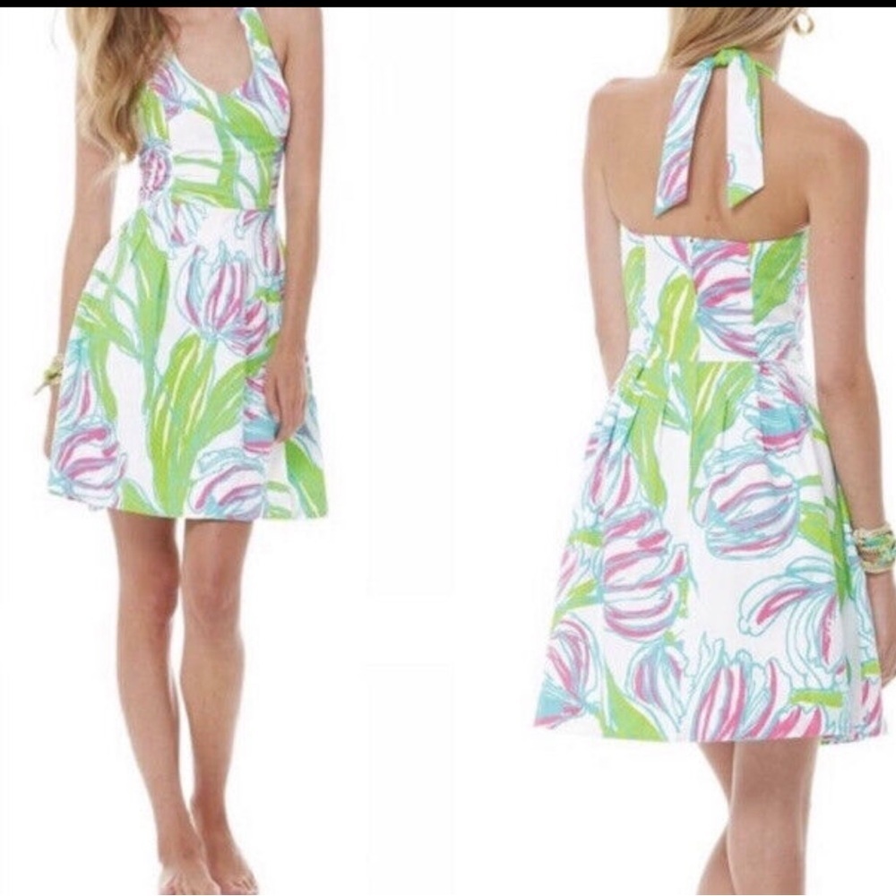 Lilly Pulitzer Ross Halter Dress Tropical Ring The Bellboy Size 2